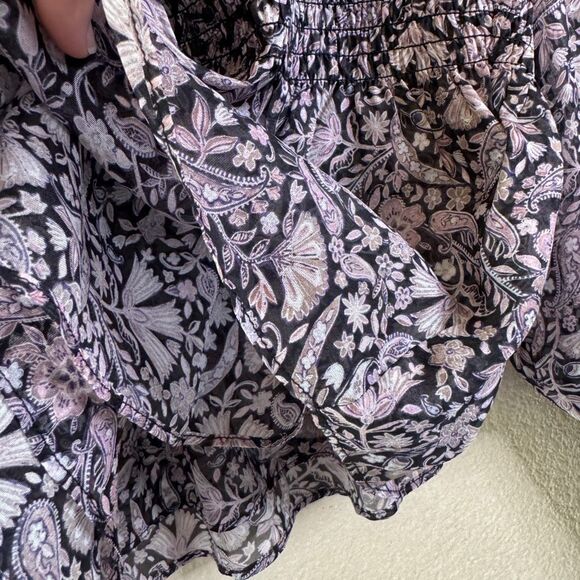 Intermix Silk Blouse Womens Size M Pink Black Floral Smocked Coquette Romantic - Picture 7 of 13